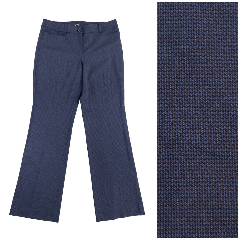 LOFT Curvy Fit Navy Dress Pants Womens 8 Micro Plaid Blue Brown Work Career